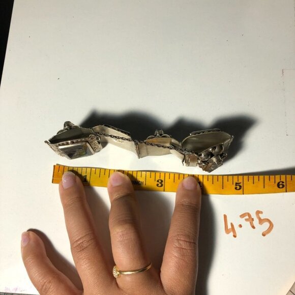 Vintage Sterling Silver Panel Bracelet Abalone Aztec Taxco Mexico Eagle Head - Picture 12 of 15